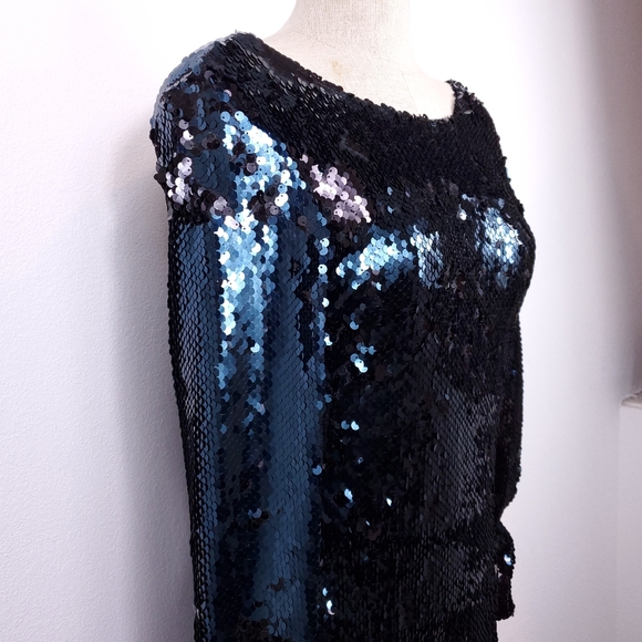 Zara Blue/Black Sequin Midi Dress - Picture 8 of 11